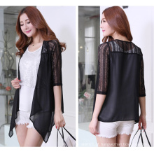 Moda Mulheres Estilo Novo Rodada Neck manga comprida Chiffon Blusa